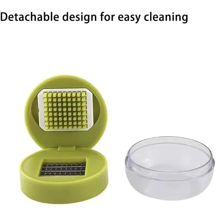 Effortless Mini Garlic Chopper & Press – Manual Mincer with Storage Container, Durable Stainless Steel Blades, Ergonomic Grip in Vibrant Green