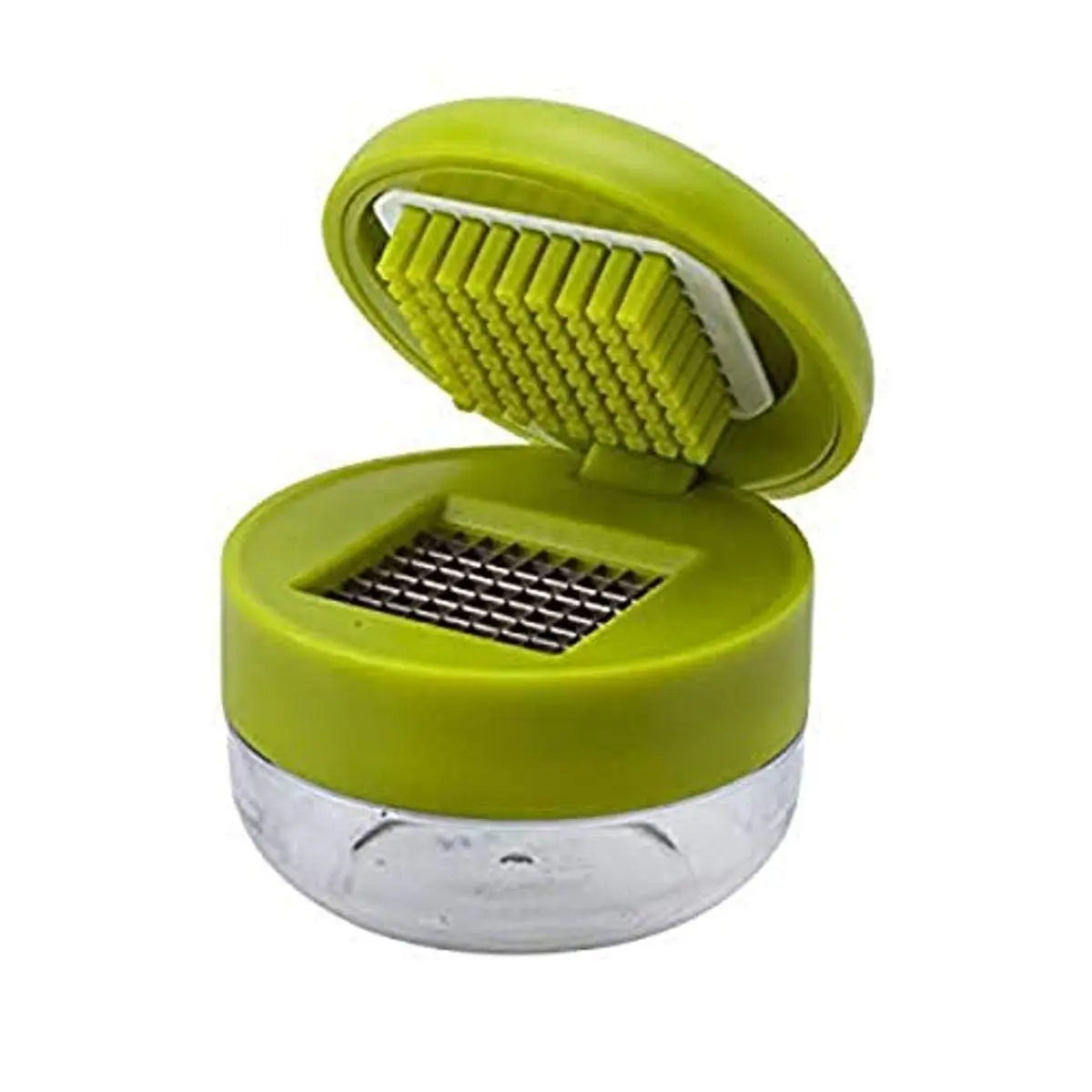 Effortless Mini Garlic Chopper & Press – Manual Mincer with Storage Container, Durable Stainless Steel Blades, Ergonomic Grip in Vibrant Green
