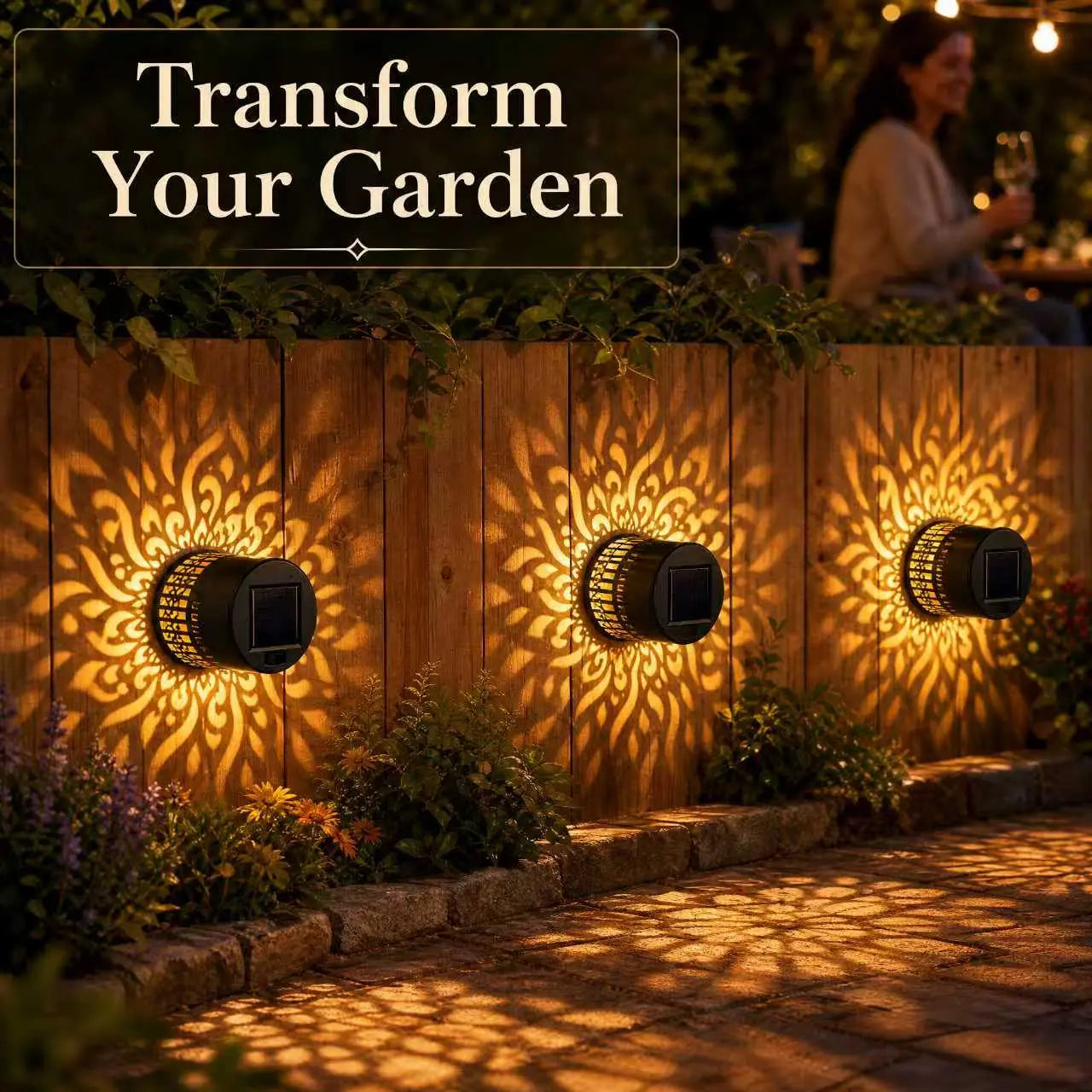 Illuminate Your Outdoors with 2/4 Packs of Color-Changing Solar Mandala Projection Wall Lights - Stunning Waterproof Metal Decor for Patios, Gardens, and Backyards