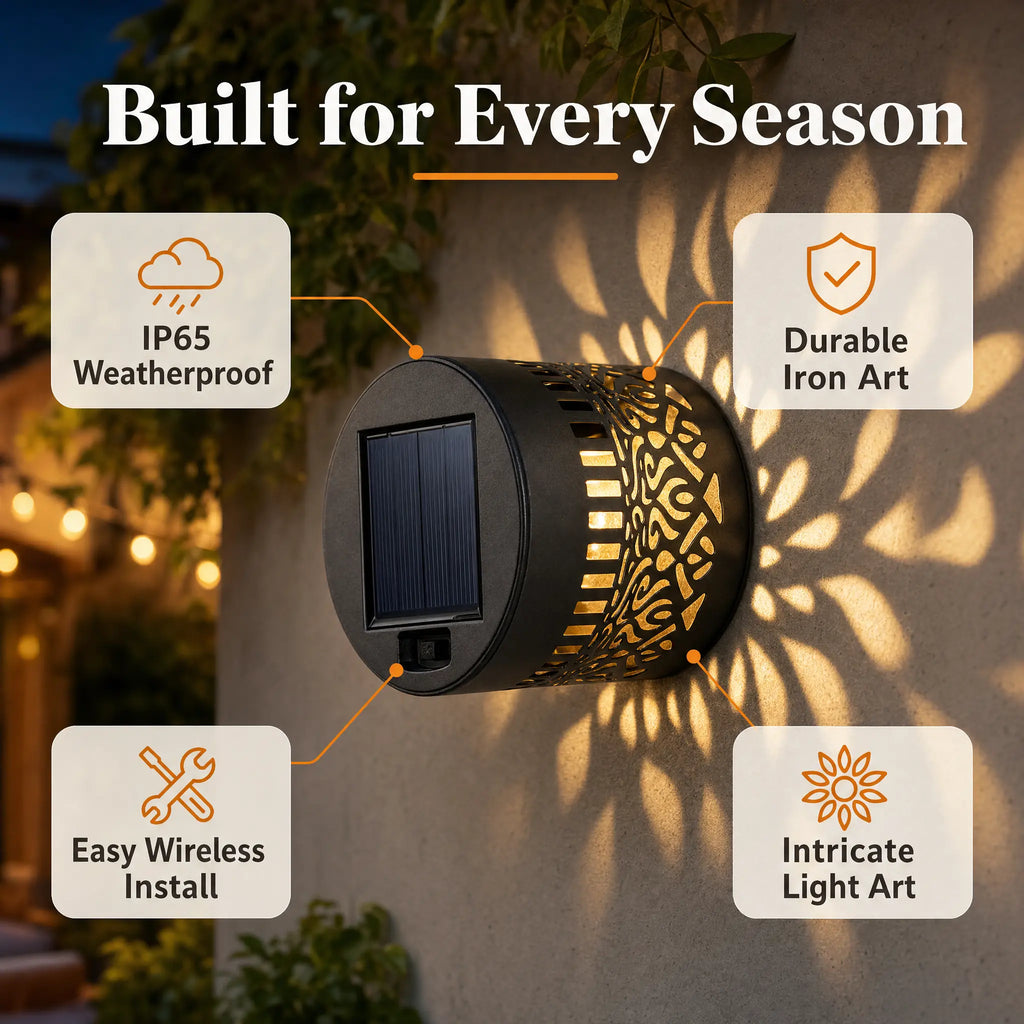 Illuminate Your Outdoors with 2/4 Packs of Color-Changing Solar Mandala Projection Wall Lights - Stunning Waterproof Metal Decor for Patios, Gardens, and Backyards